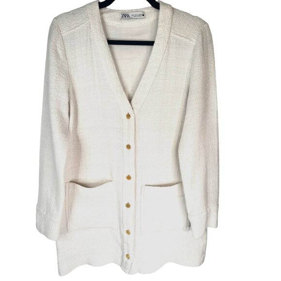 2/$30 ZARA Small White Textured Cardigan Sweater With Gold Buttons - Picture 1 of 14